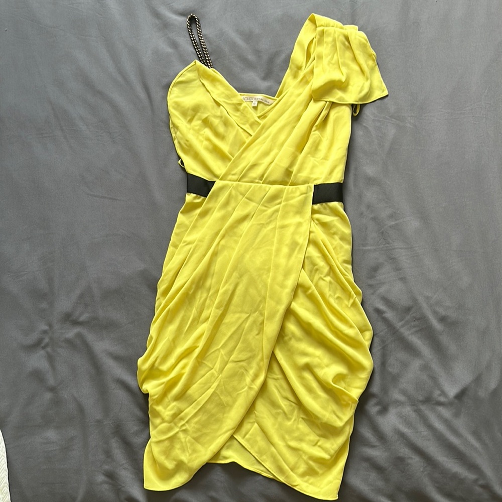 Rachel Roy Yellow Chiffon Drape Dress